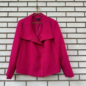 Talbots Raspberry Pink Asymmetrical Moto Zip Wool Coat Pockets